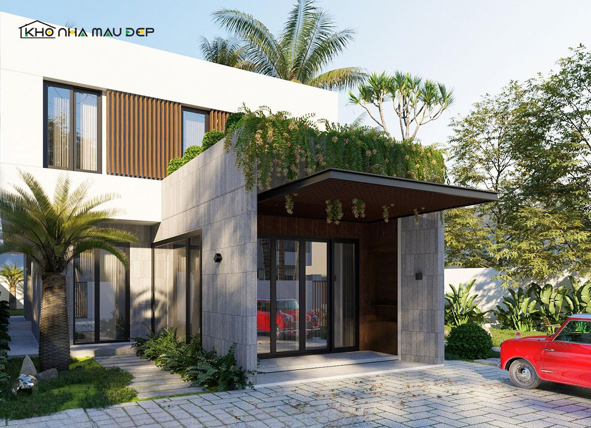Nhà chữ L 2 tầng 600 triệu có gara xe tích hợp ở sân trước