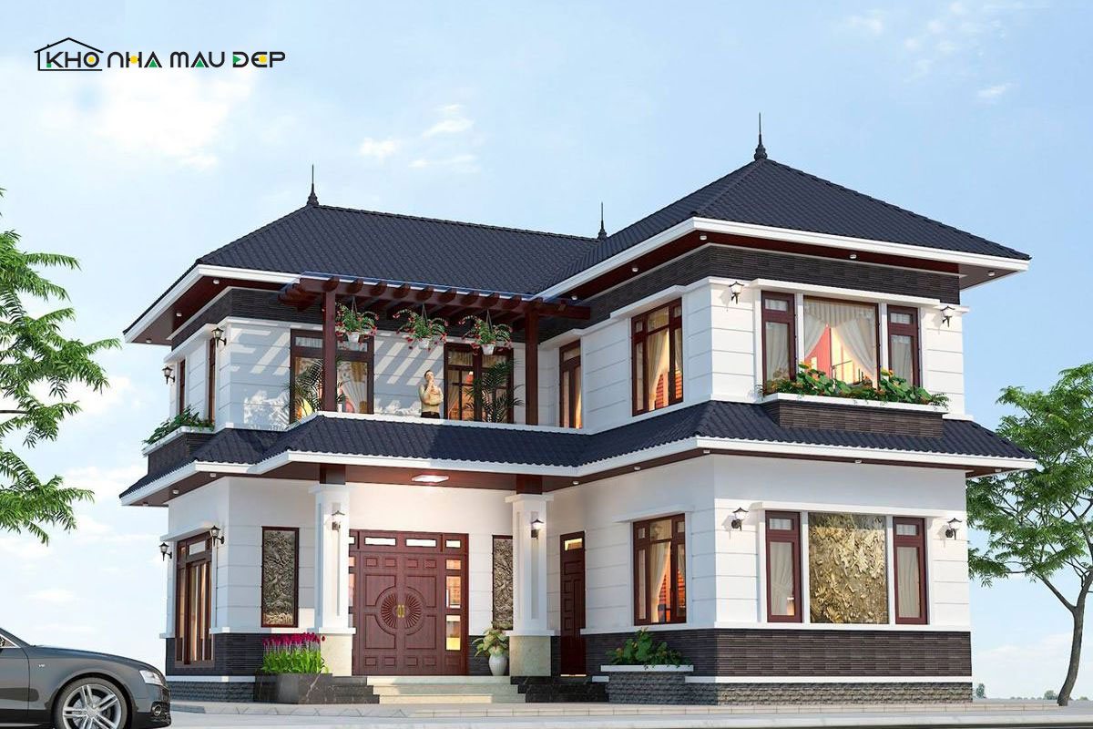 Mẫu nhà chữ L 2 tầng 600 triệu mái tôn hiện đại