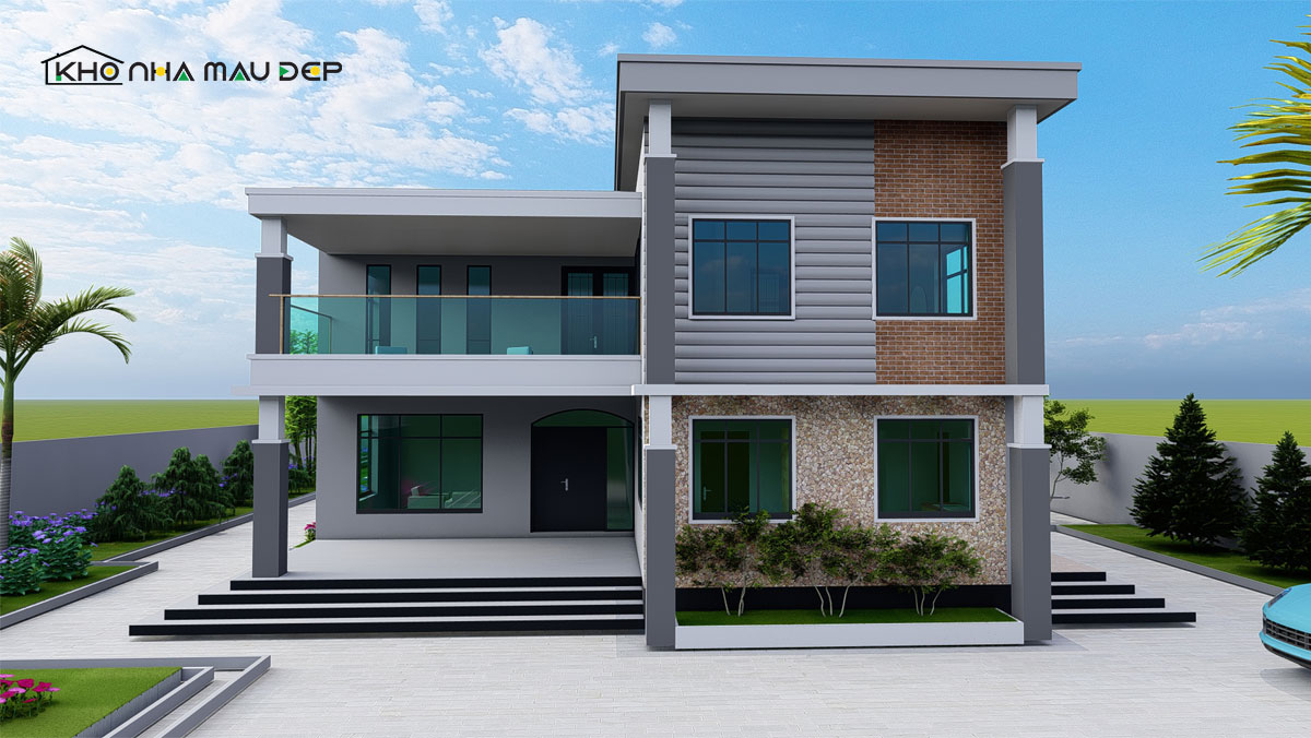 Mẫu nhà chữ L 2 tầng 600 triệu diện tích 80m2