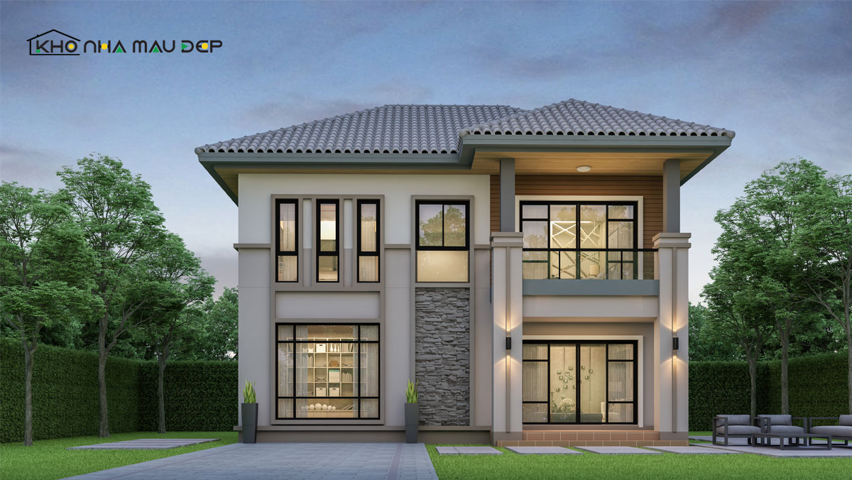 Mẫu thiết kế nhà chữ L 2 tầng 600 triệu mái nhật