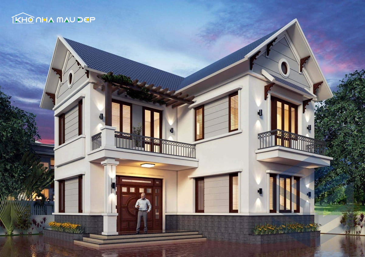 Mẫu nhà chữ L 2 tầng 600 triệu ở nông thôn
