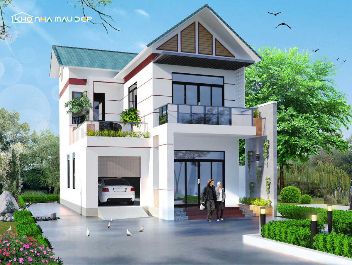 Mẫu thiết kế nhà chữ L 2 tầng 600 triệu có vườn rộng rãi