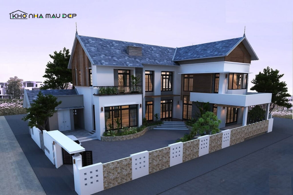 mẫu nhà 2 tầng chữ L 100m2