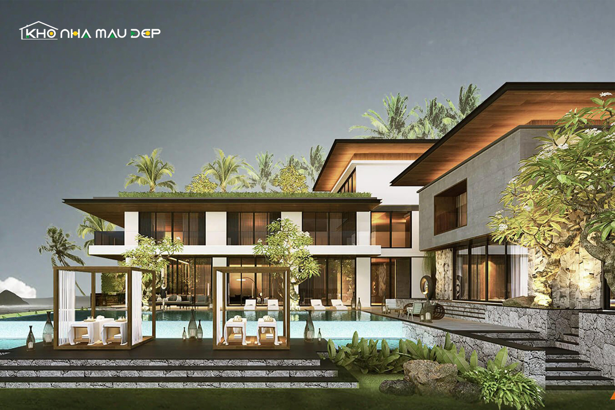 Mẫu nhà chữ L 2 tầng hiện đại, sang trọng