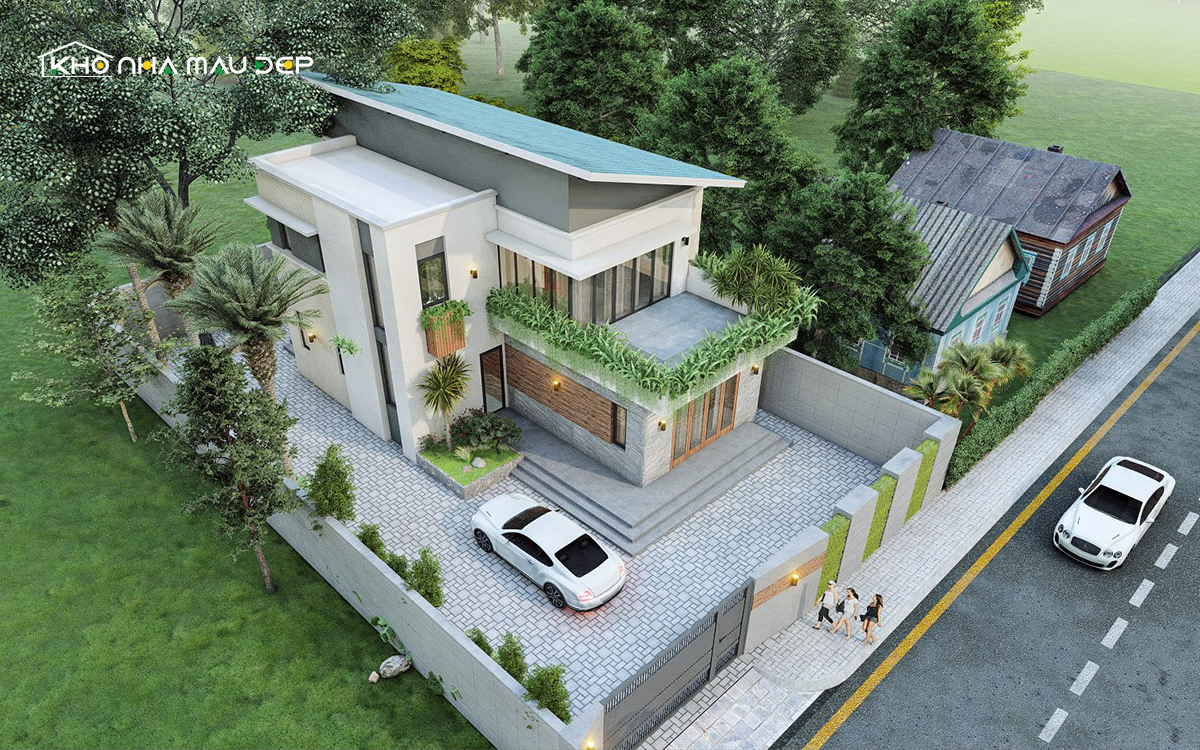 mẫu nhà chữ L mái lệch