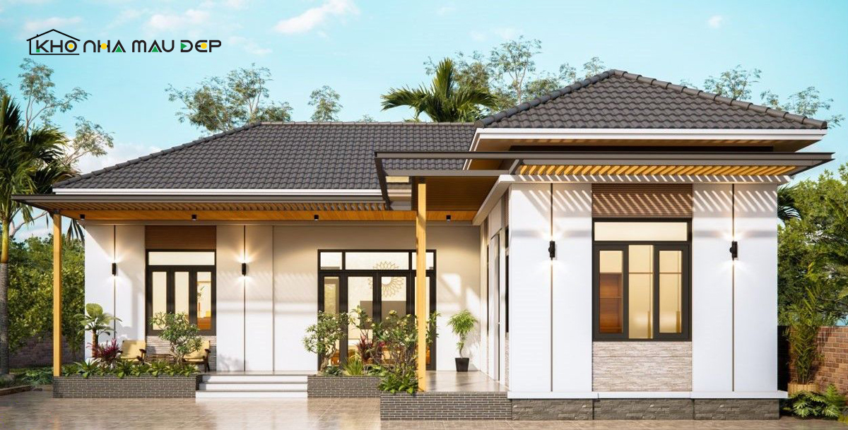 Mẫu nhà chữ L mái Nhật thanh lịch