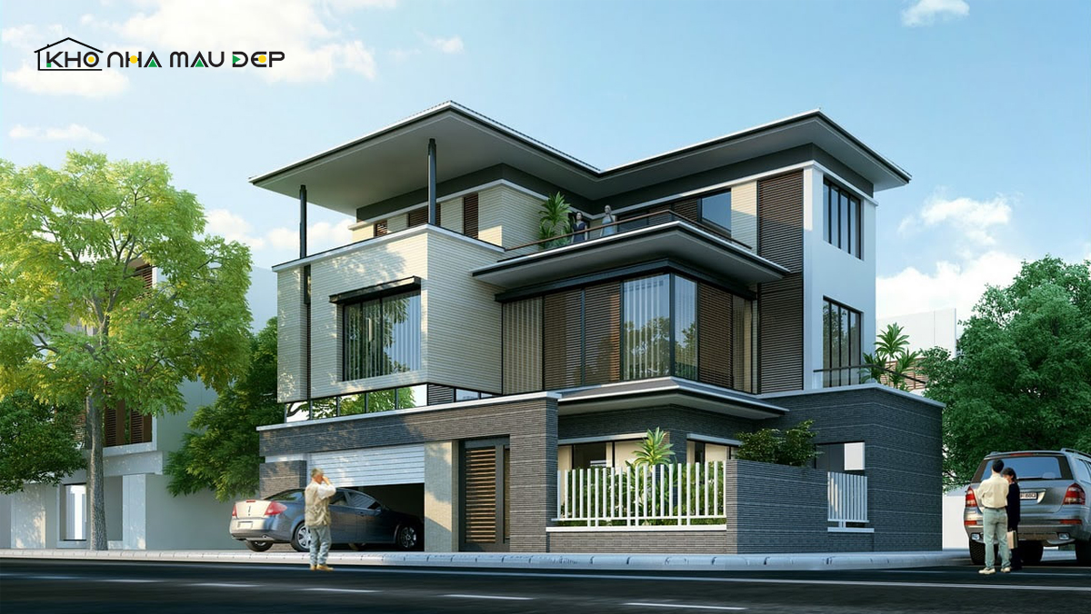 Mẫu nhà chữ L 3 tầng có 2 mặt tiền