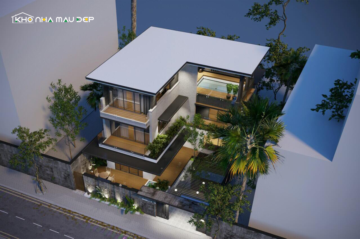 Nhà chữ L mái bằng hiện đại