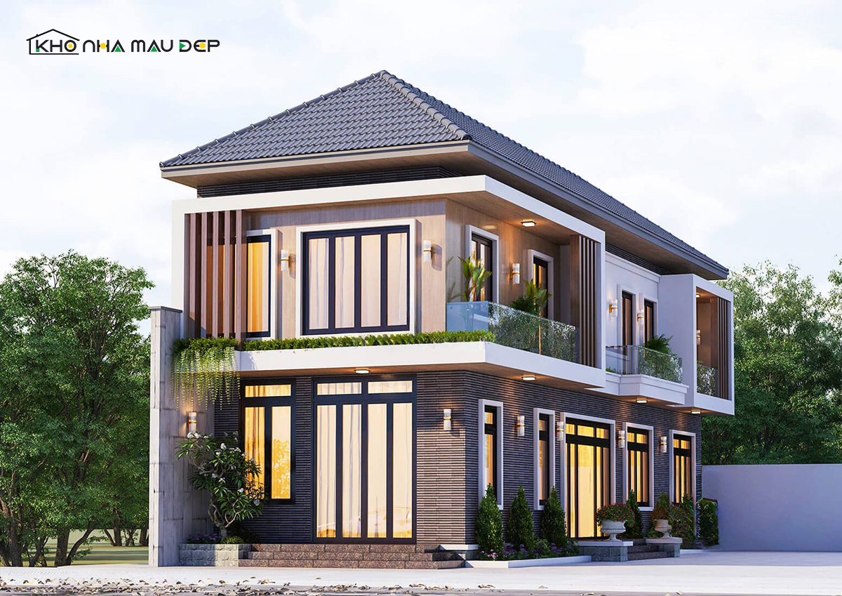 Nhà ống 2 mặt tiền thiết kế mái nhật