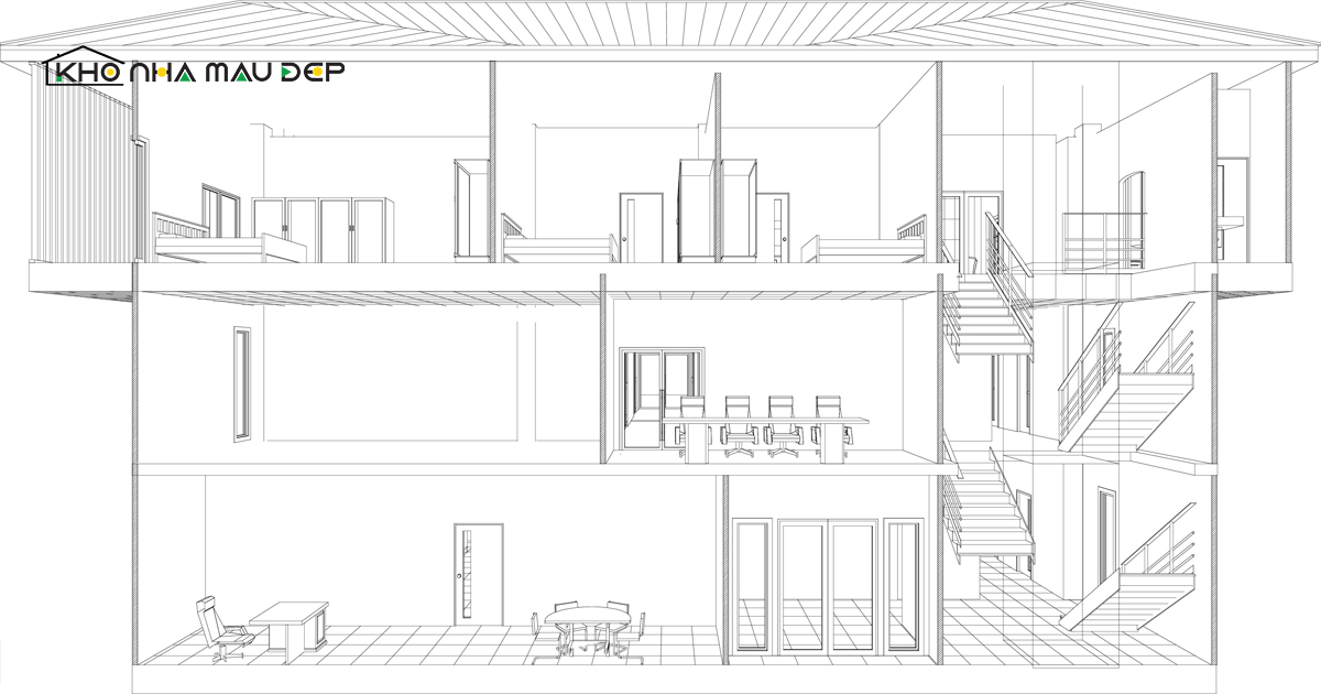 Bản vẽ nhà ống 2 mặt tiền 3 tầng