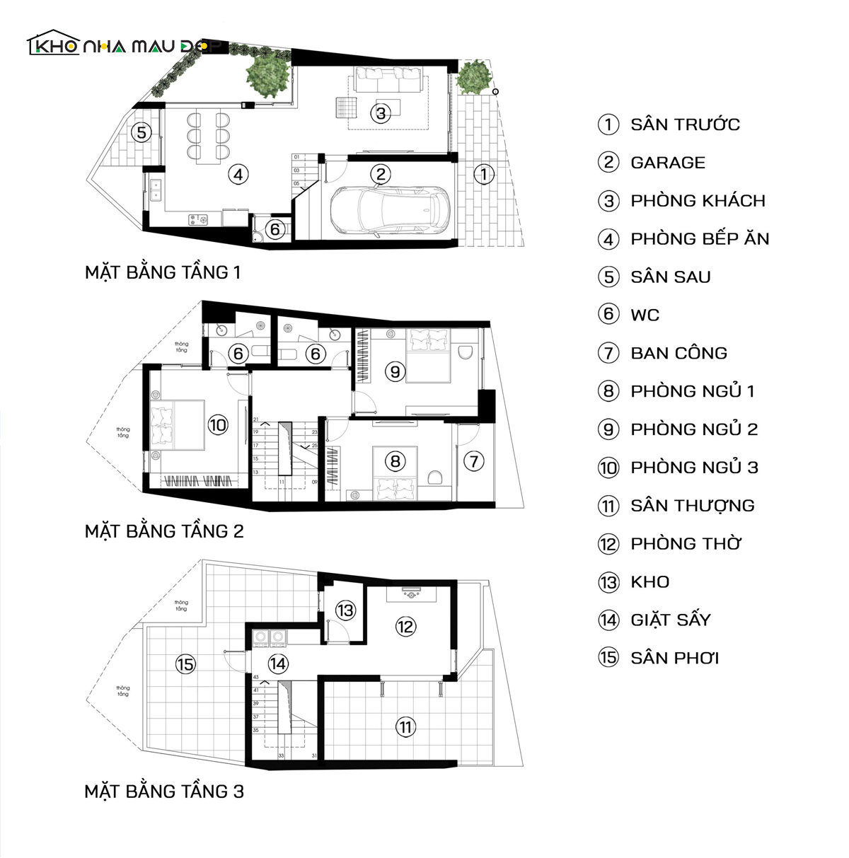 Bản vẽ nhà ống 2 mặt tiền trên lô đất có hình dạng xéo