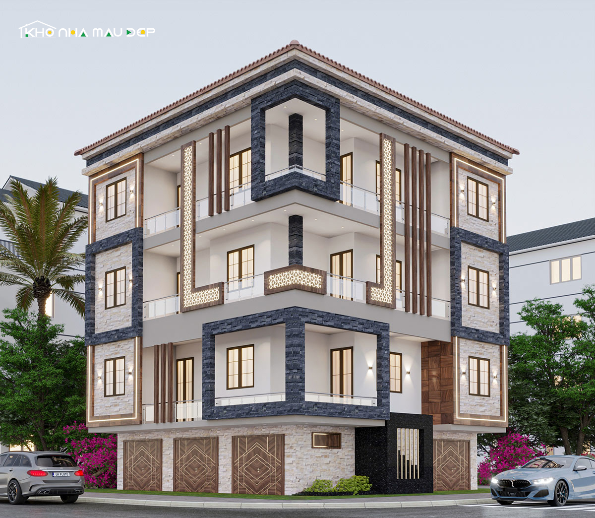 Mẫu nhà 2 mặt tiền 4 tầng sang trọng