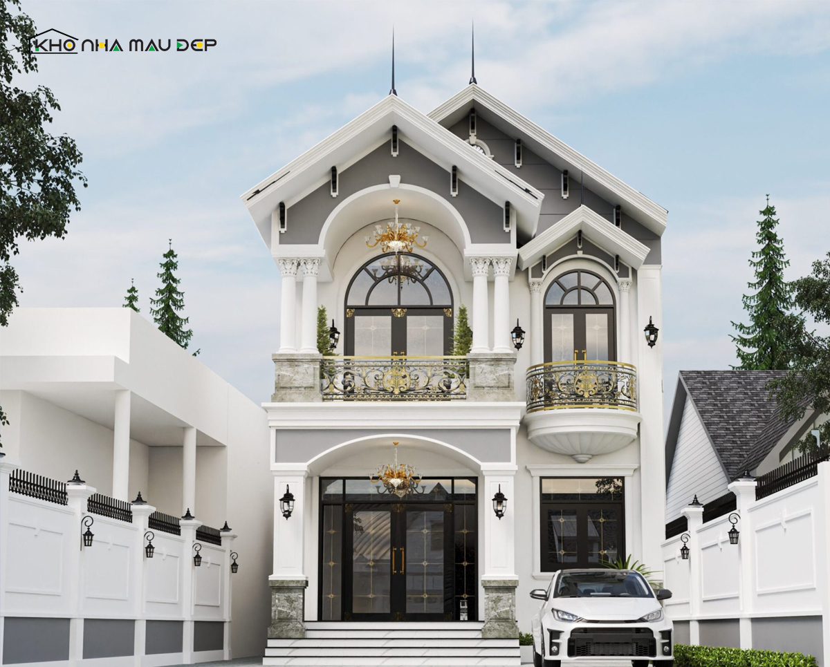 Mẫu nhà ống 2 tầng mặt tiền 5m mái Thái tân cổ điển