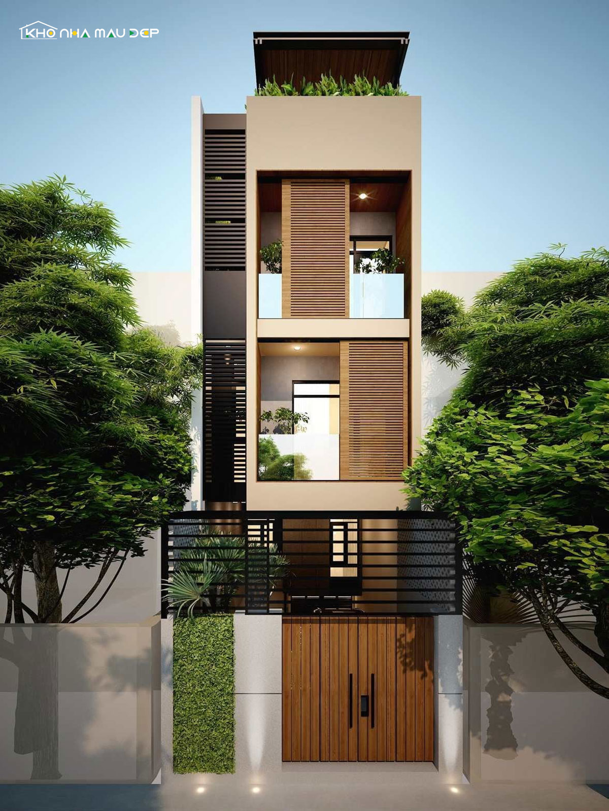 Mẫu nhà phố 4 tầng thiết kế mái bằng mang phong cách tối giản