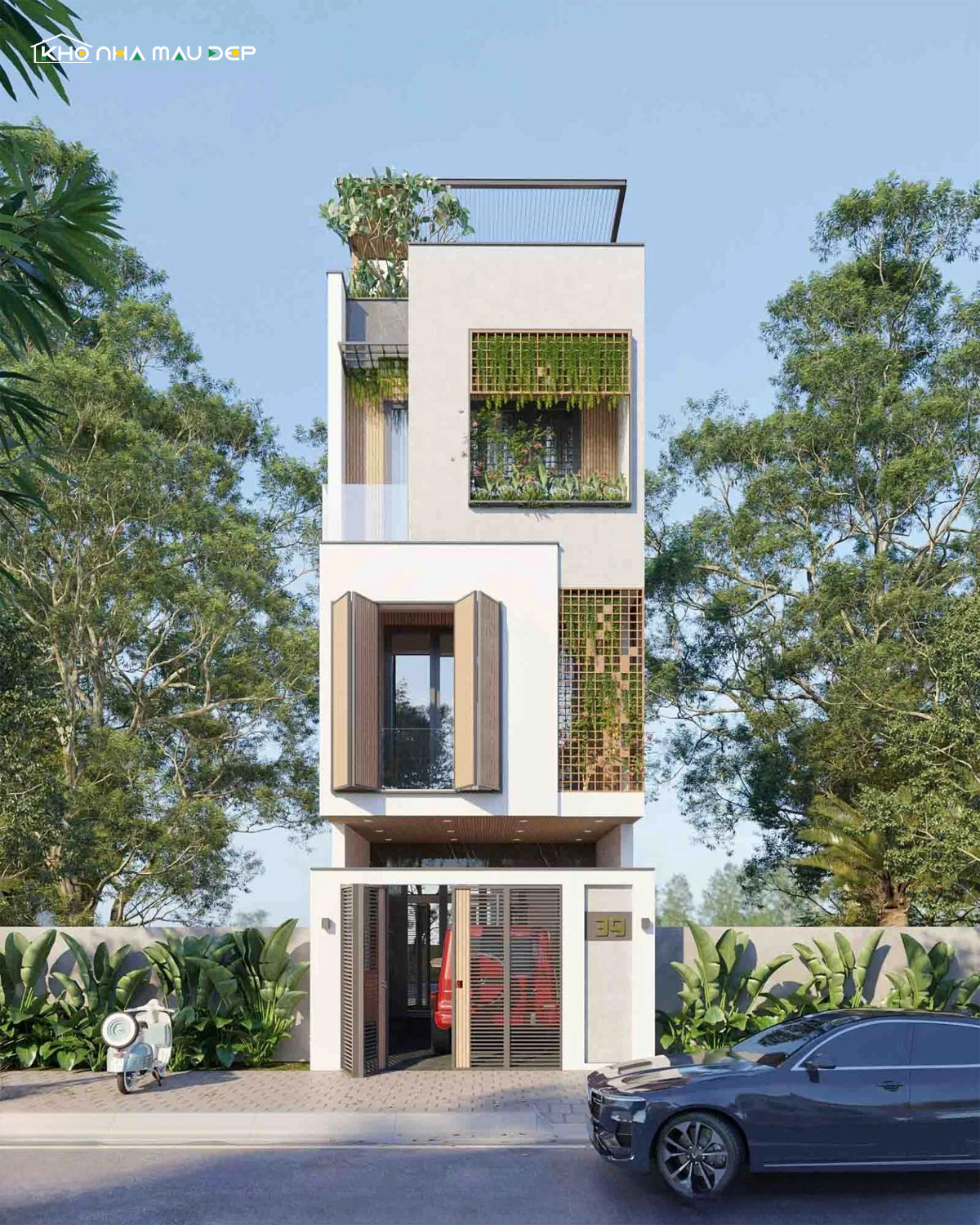 Mẫu nhà phố 4 tầng thiết kế phong cách hiện đại, sang trọng