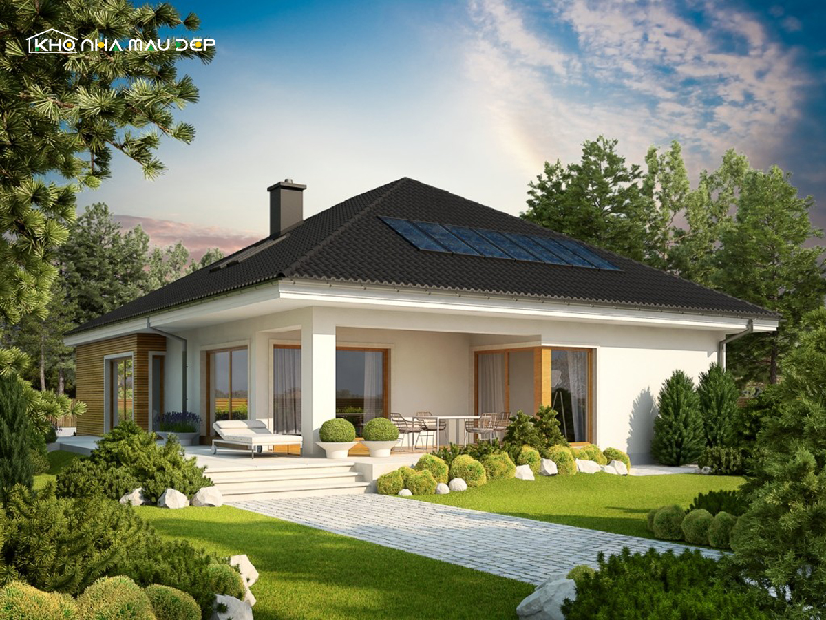 Mẫu nhà mái Nhật có sân vườn nhỏ xinh đem lại sự thông thoáng và dễ chịu cho không gian sống 