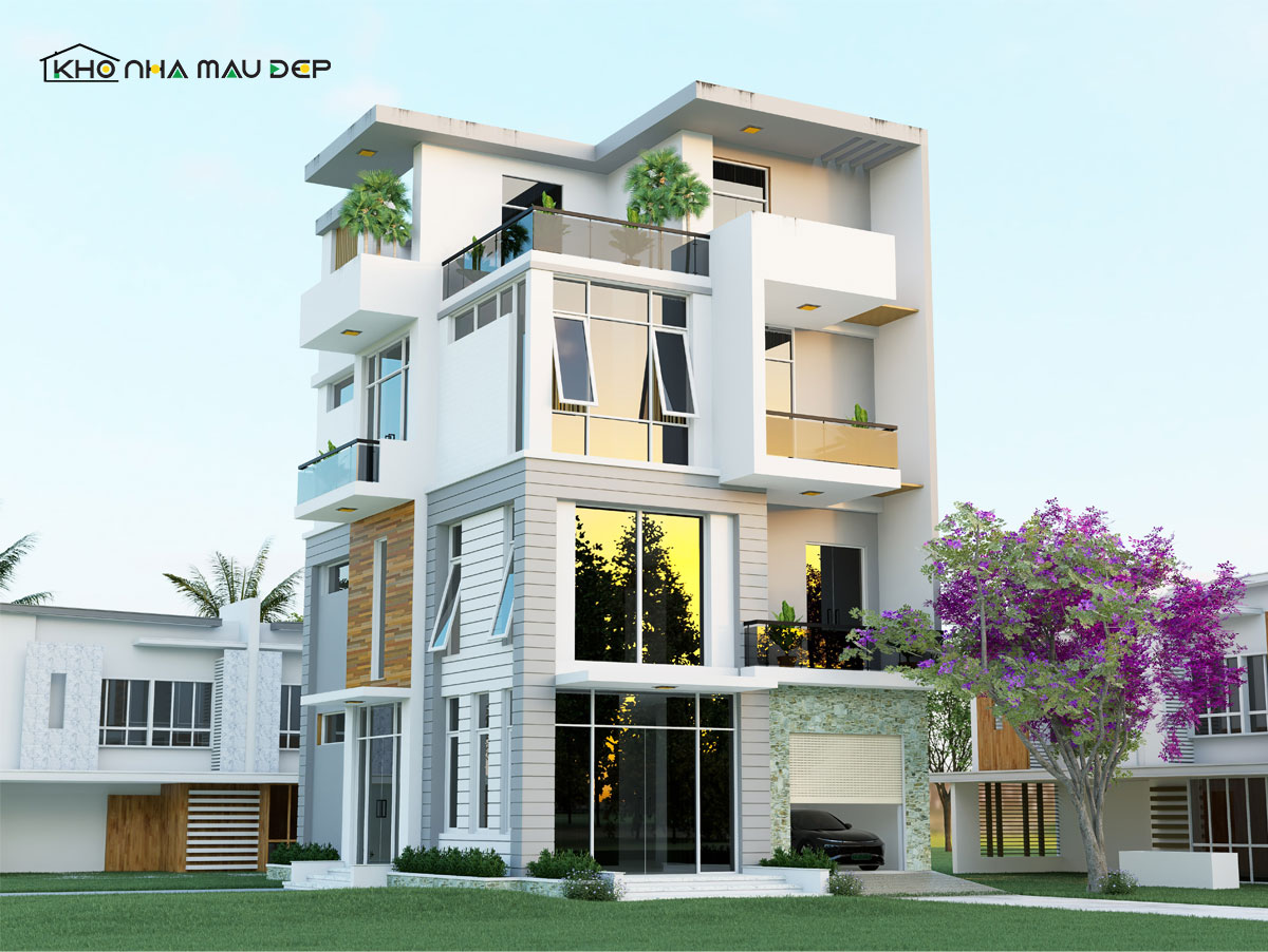 Mẫu thiết kế nhà mặt tiền 8m dài 12m 4 tầng đẹp