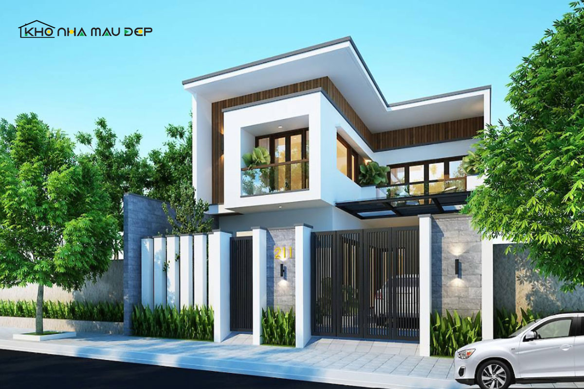 Thiết kế nhà mặt tiền 8m sâu 12m kết hợp với mái bằng