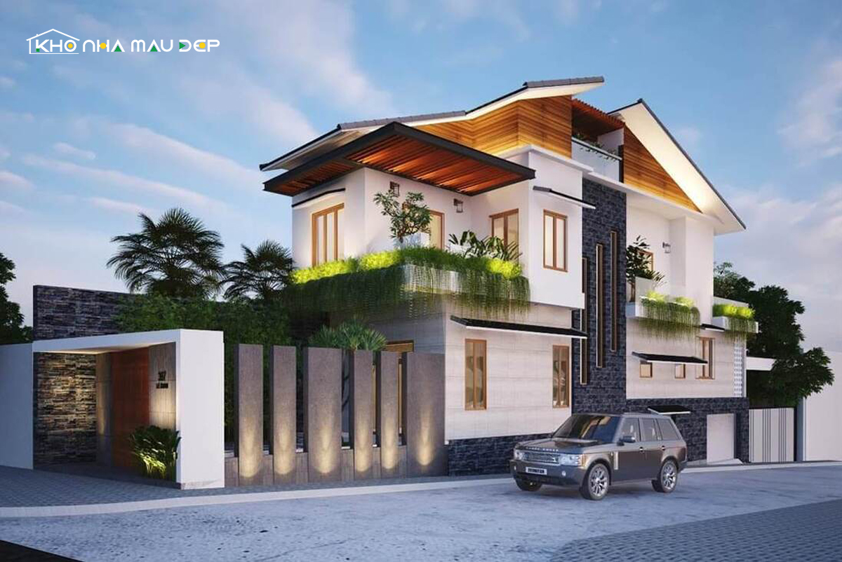 Mẫu nhà mái lệch mặt tiền 8m sâu 15m