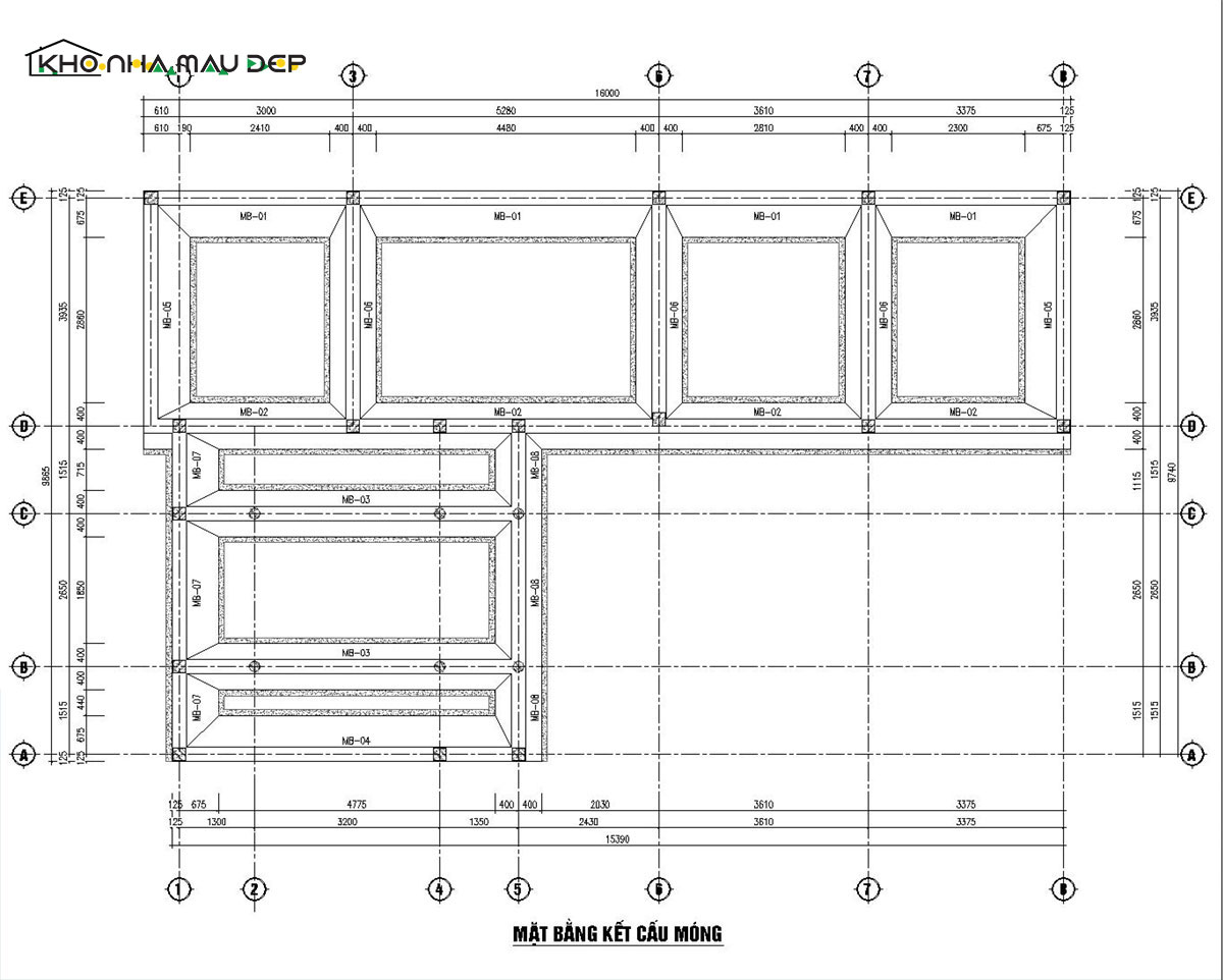 Bản vẽ mặt bằng móng nhà cấp 4 - Loại móng băng 