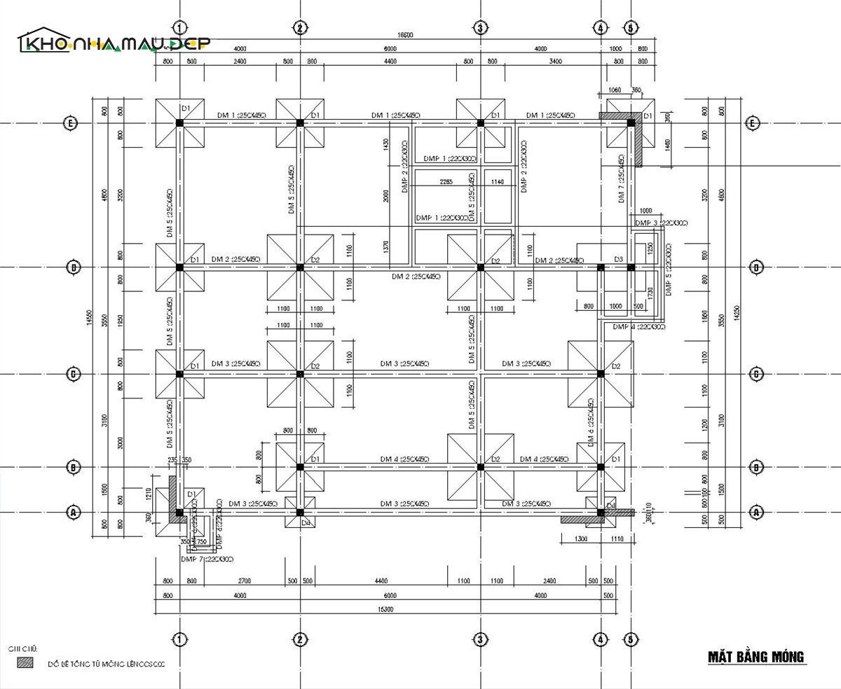Bản vẽ móng đơn cho nhà cấp 4