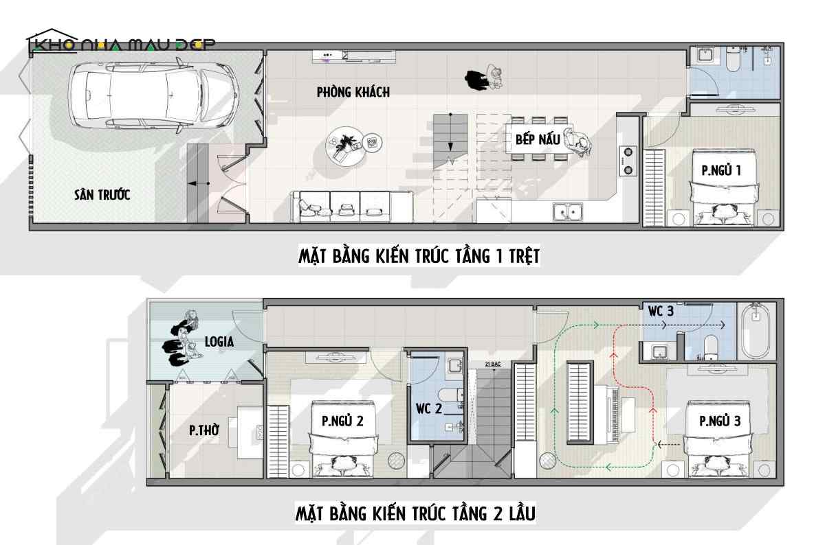 Bản vẽ công năng nhà ống 2 tầng mặt tiền 7m dài 10m chi tiết, với thiết kế đầy đủ tiện nghi - Gợi ý ý tưởng cho các gia chủ