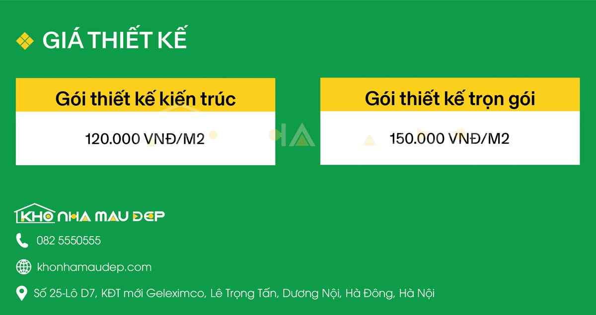 Giá thiết kế nhà mặt tiền 7m 2 tầng tại Kho Nhà Mẫu Đẹp - Giá tham khảo
