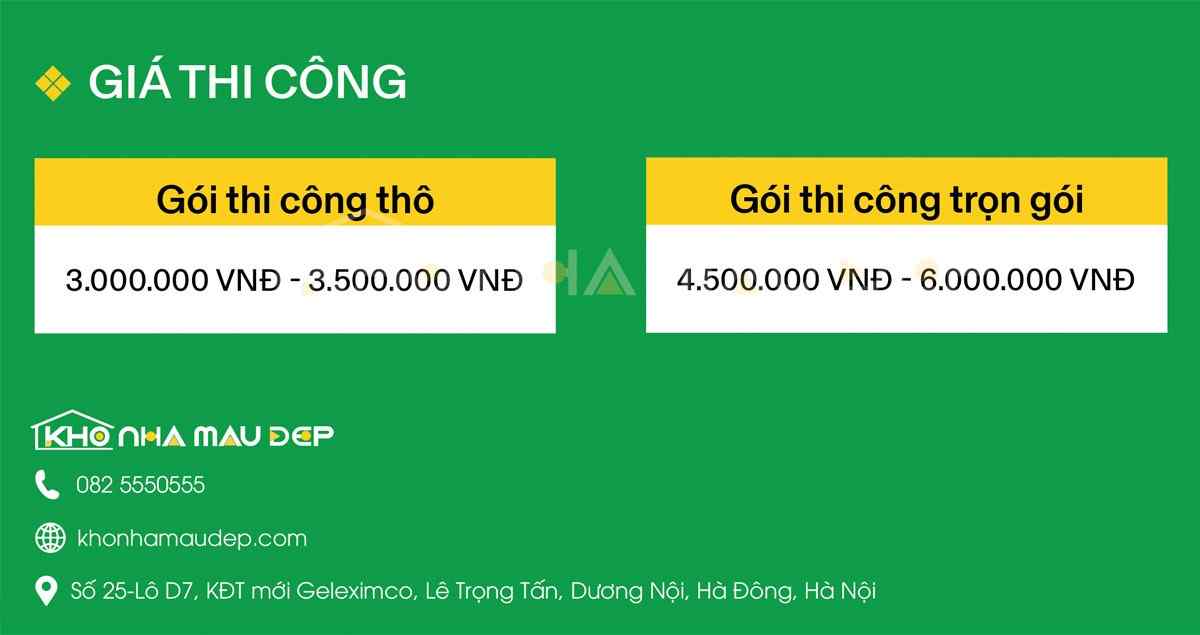 Giá thi công nhà mặt tiền 7m 2 tầng tại Kho Nhà Mẫu Đẹp - Giá tham khảo