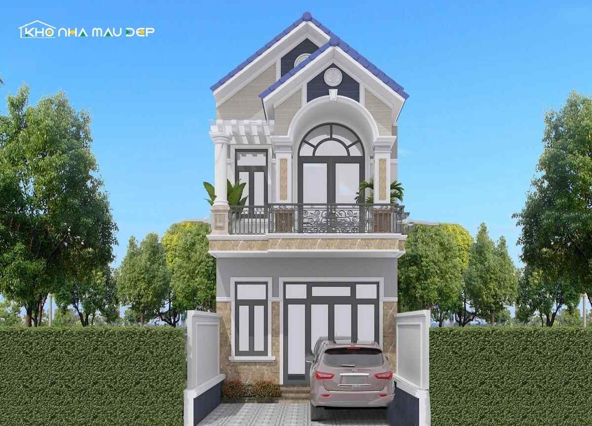Mẫu nhà mặt tiền 7m 2 tầng mái Thái ấn tượng