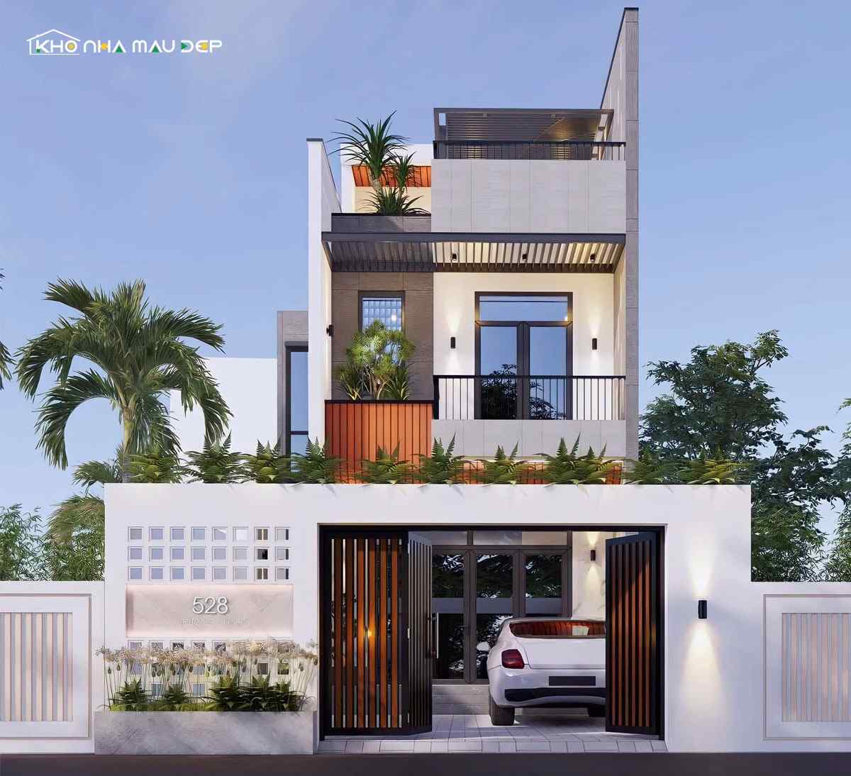 Mẫu nhà mặt tiền 7m 2 tầng có sân thượng rộng rãi, có thể tổ chức các bữa tiệc gia đình nhỏ