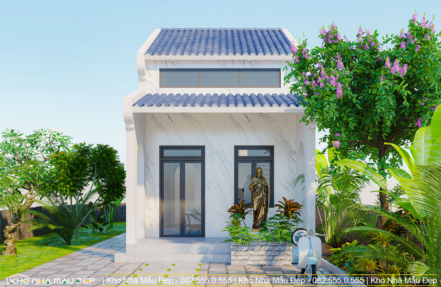 Thiết kế mẫu nhà 1 trệt 1 lửng có sân vườn tươi mát