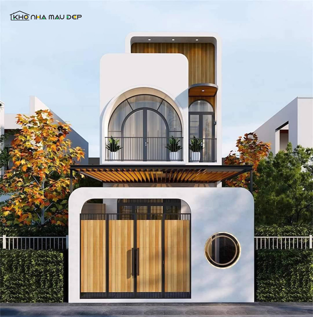 Mẫu thiết kế nhà 2 tầng 3 phòng ngủ 80m2 nhỏ gọn, gam màu trắng chủ đạo