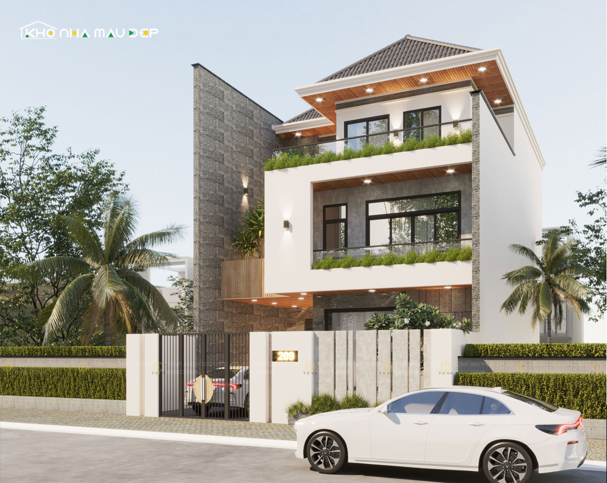 Mẫu thiết kế nhà đẹp 3 tầng mặt tiền 7m mái Nhật