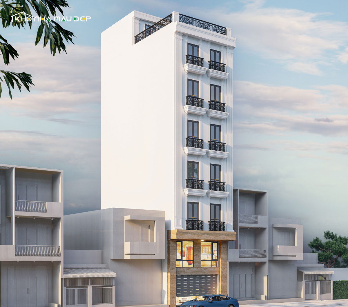 Mẫu nhà 7 tầng được thiết kế theo phong cách Châu Âu