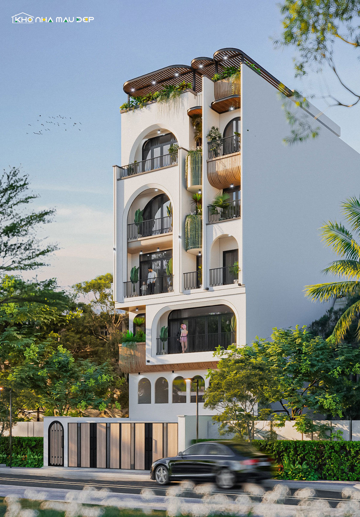 Nhà 7 tầng phong cách Địa Trung Hải - hài hòa với thiên nhiên