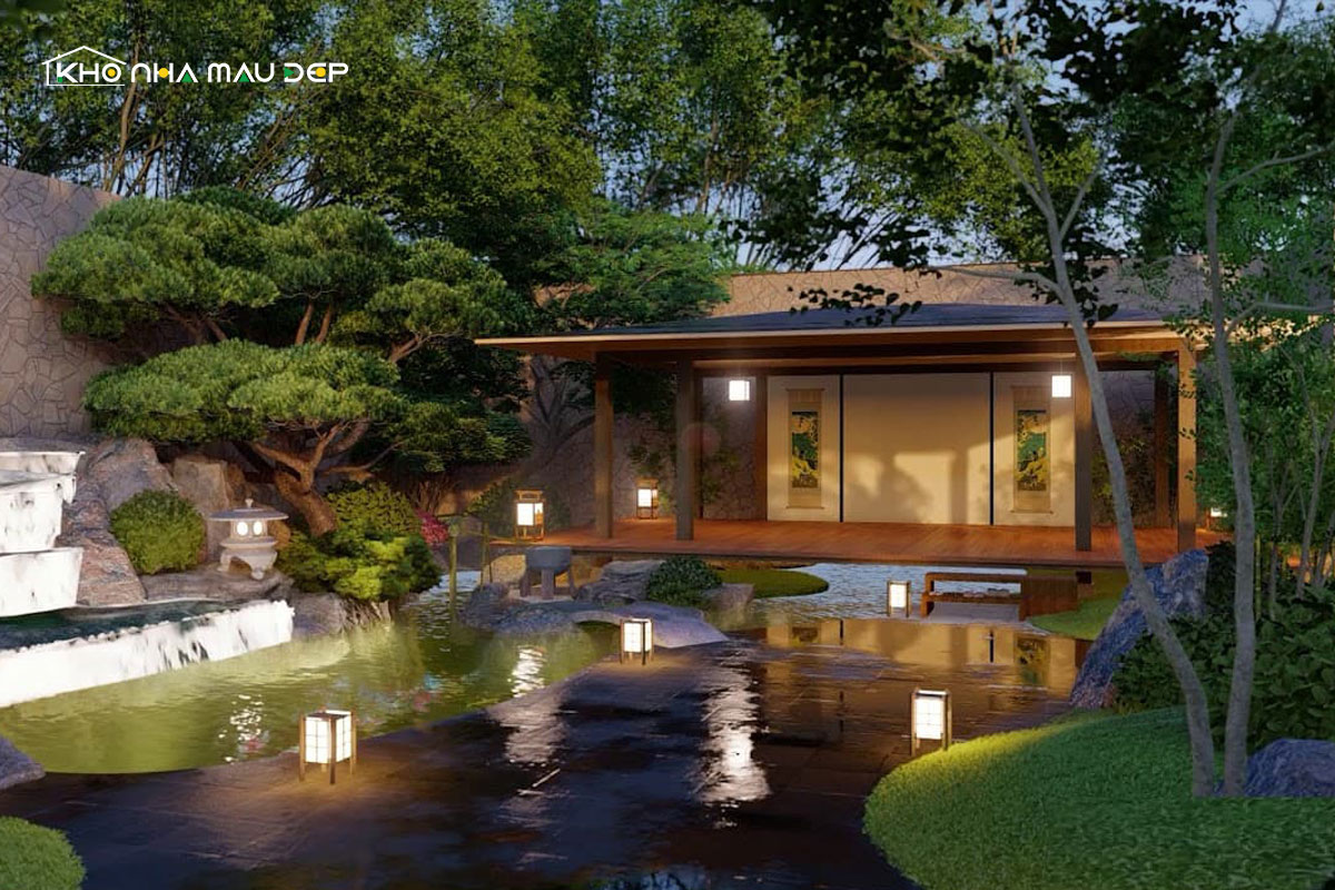 Nhà vườn kiểu Nhật phong cách truyền thống được bố trí nhiều cây bonsai