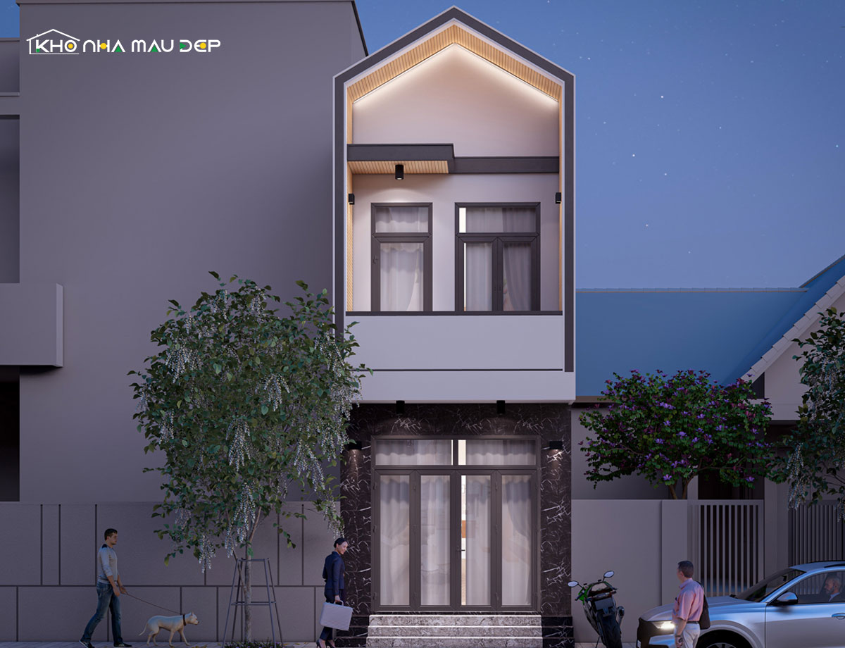 Mẫu thiết kế nhà 2 tầng 4x20m mái thái