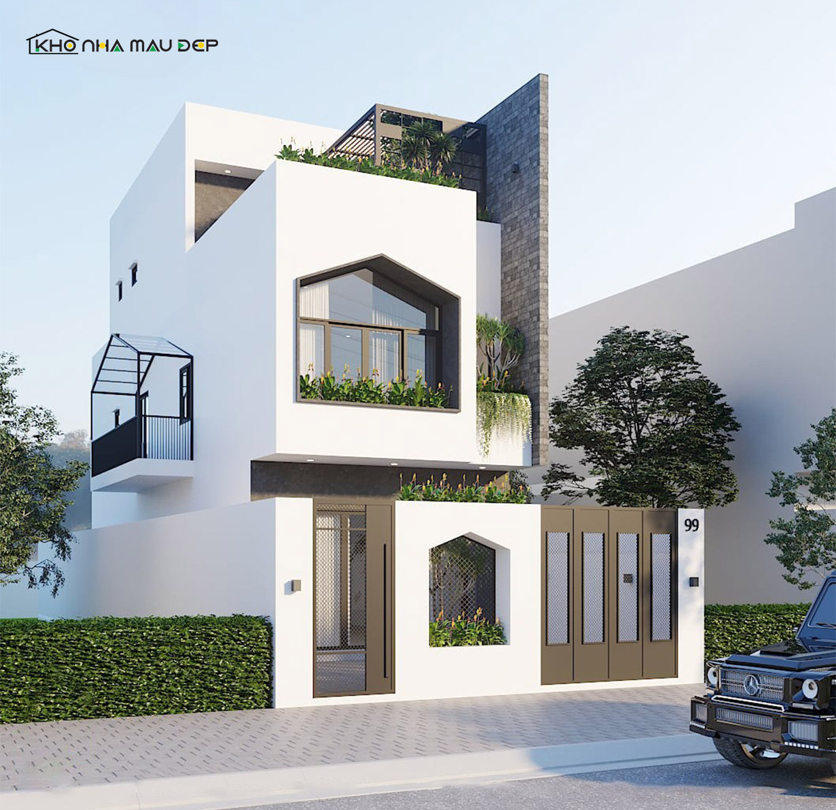 Mẫu nhà 2 tầng 5x15m mái bằng thoáng sáng, đầy đủ tiện nghi