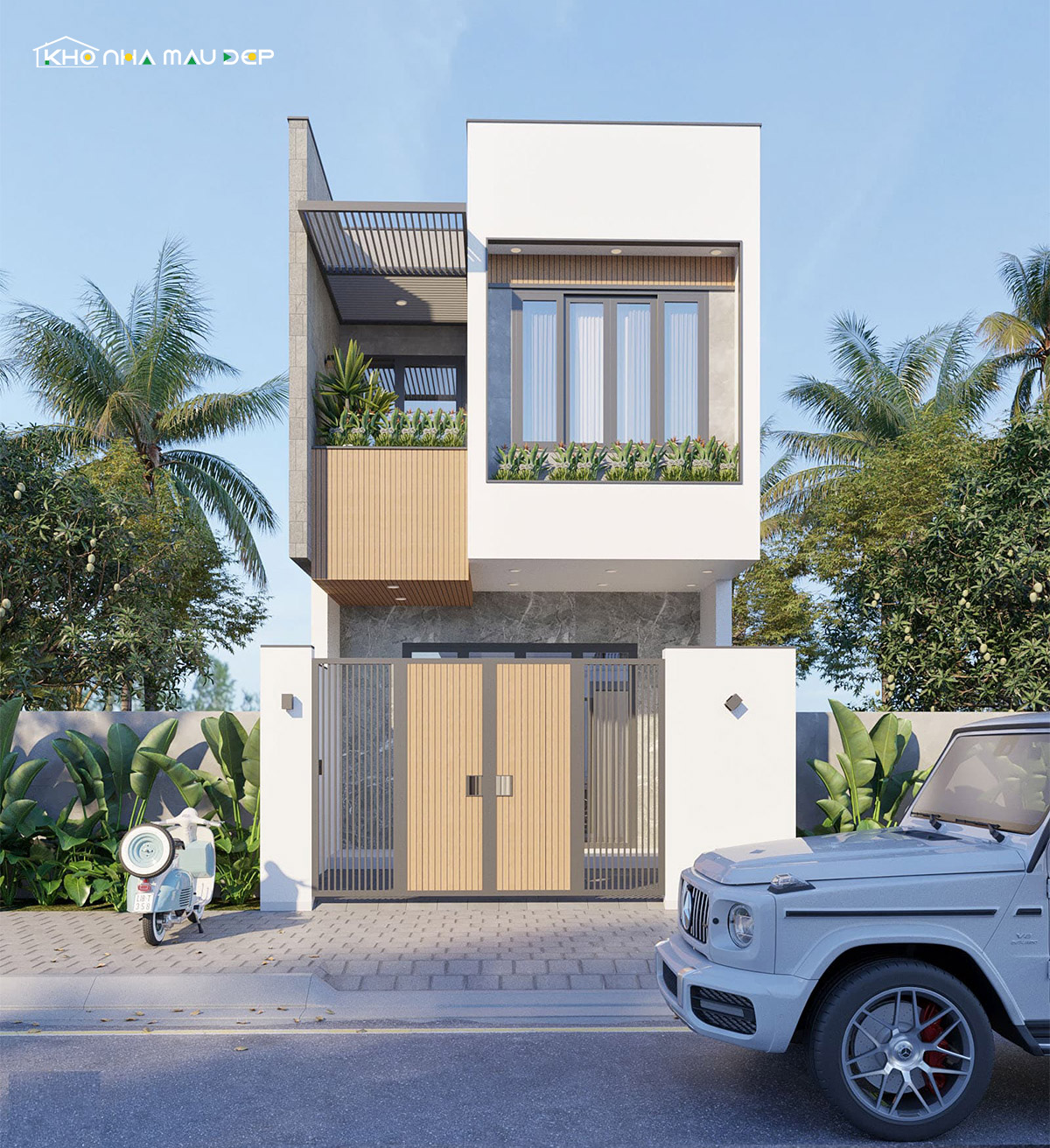 Mẫu nhà phố 2 tầng 5x15 phong cách hiện đại