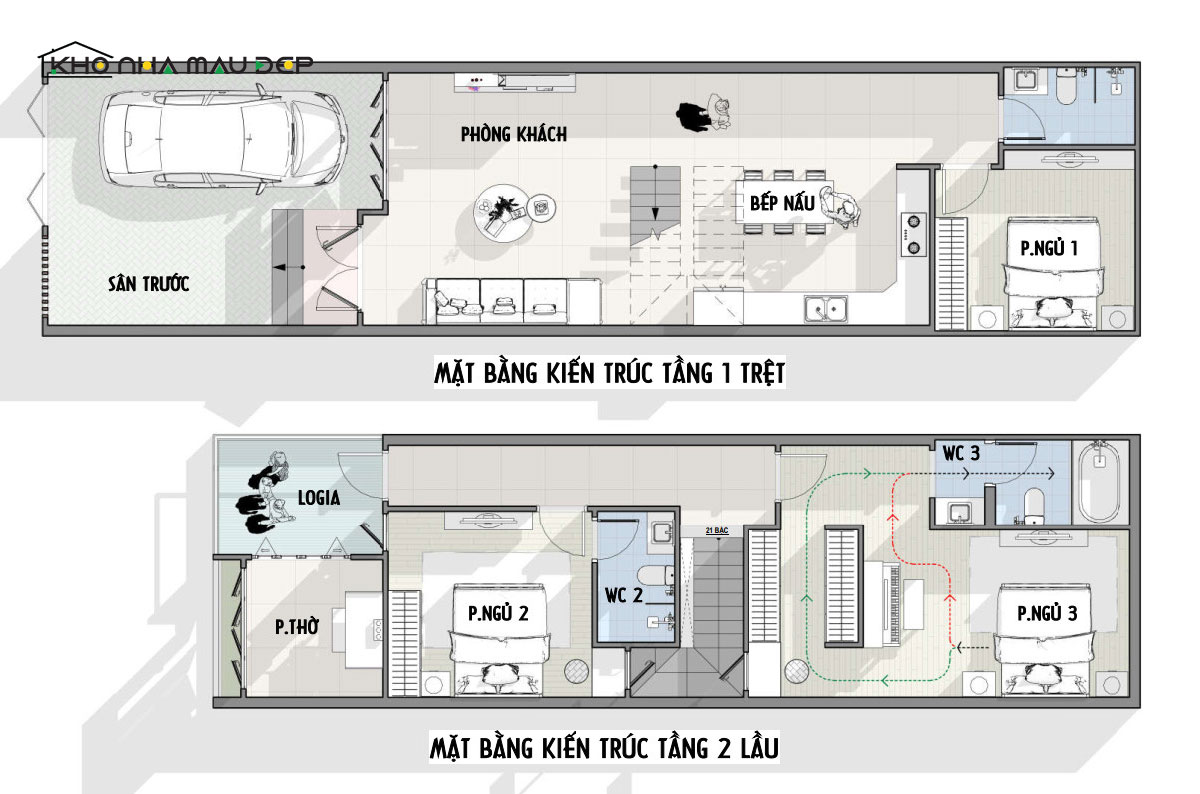Bản vẽ thiết kế nhà 2 tầng 8x10m