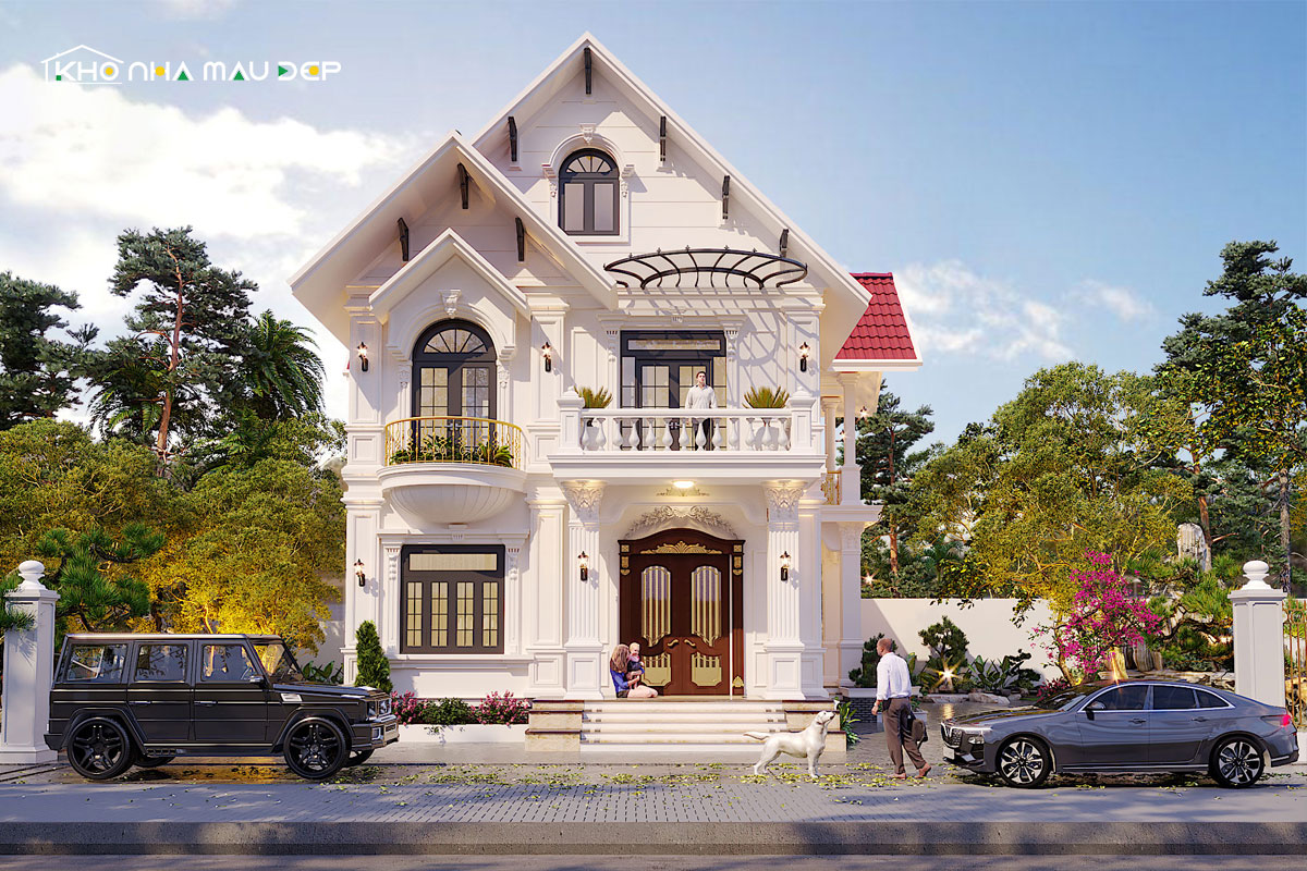 Mẫu nhà 2 tầng 8x10m theo phong cách tân cổ điển