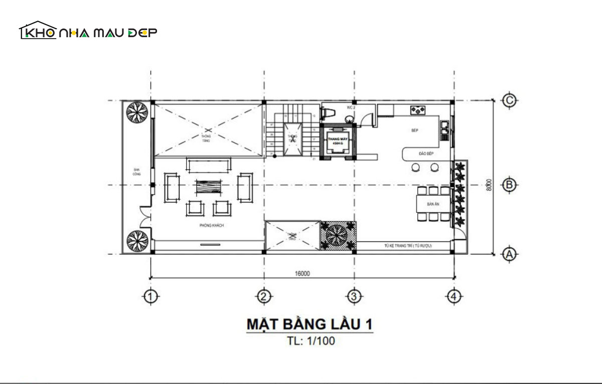 Bản vẽ công năng mặt bằng tầng 2