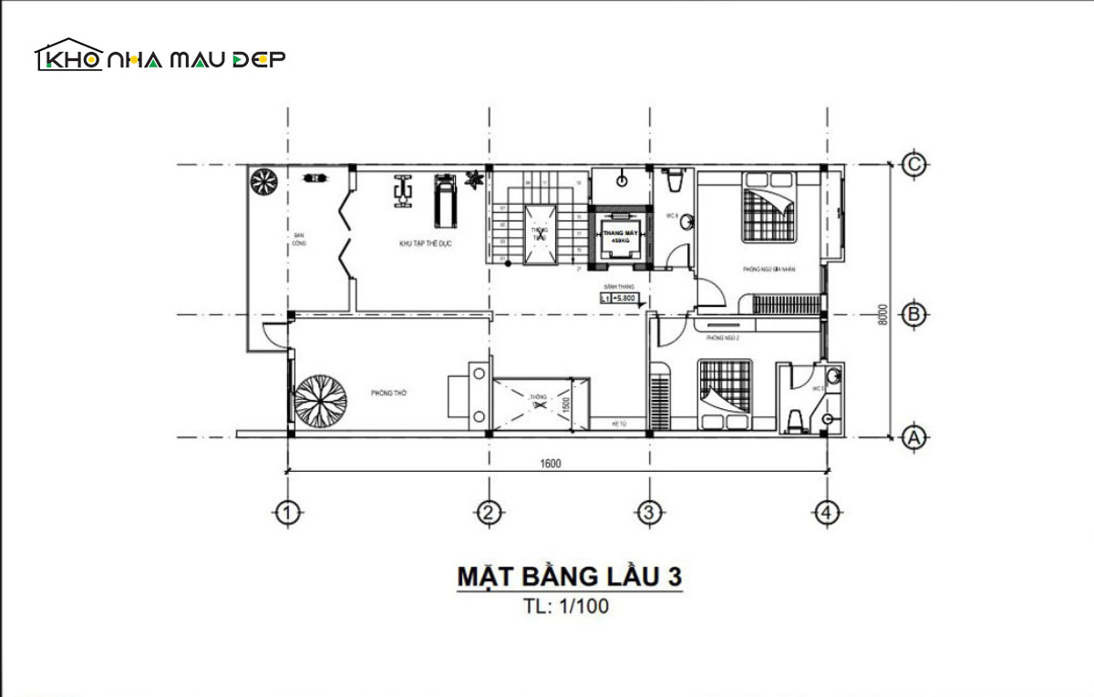 Bản vẽ công năng mặt bằng tầng 4