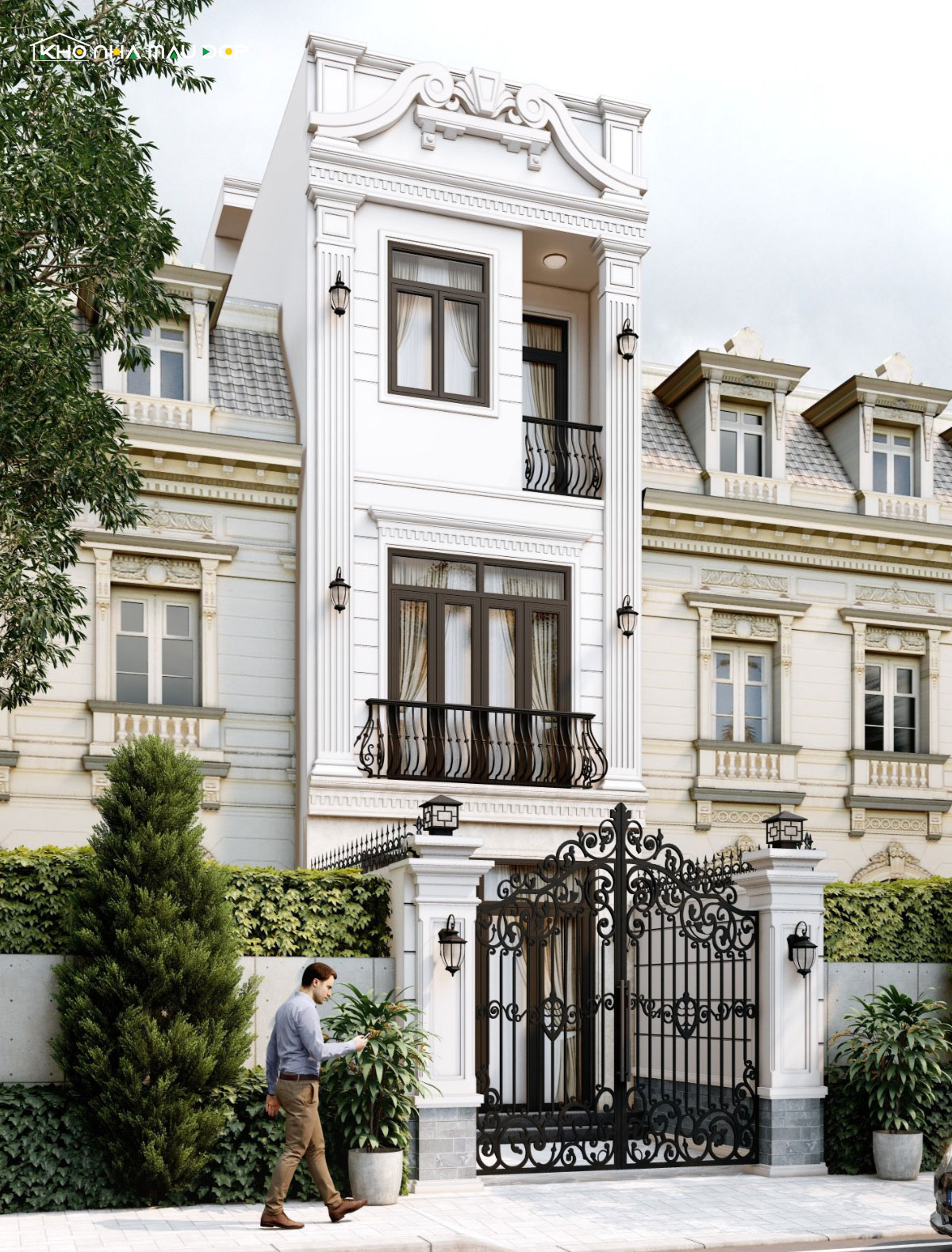 Mặt tiền nhà phố 8m 3 tầng tân cổ điển 