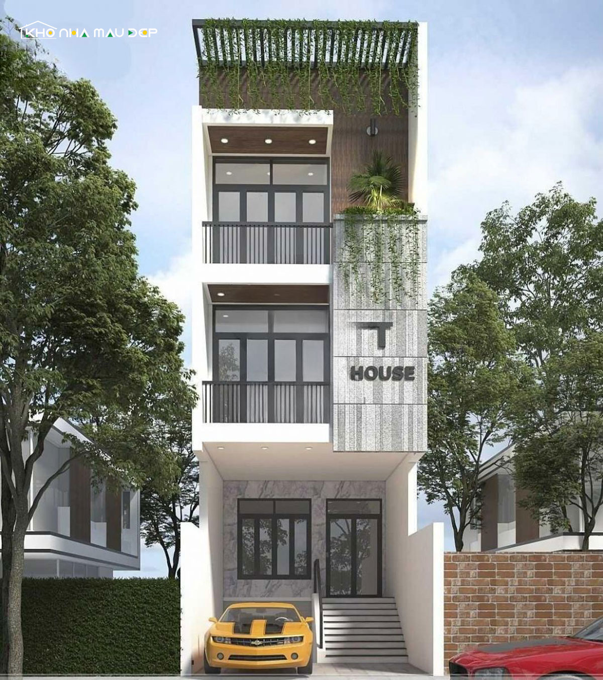 Nhà 3 tầng có tầng hầm nổi hiện đại, vững chãi, tối ưu công năng và thẩm mỹ