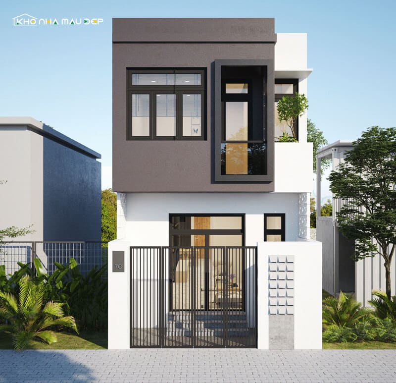 Nhà 1 trệt 1 lầu 400 triệu mái bằng có mặt tiền thiết kế đơn giản