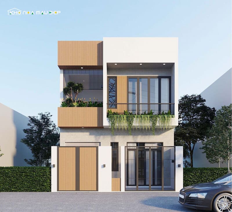 Nhà 1 trệt 1 lầu 400 triệu thiết kế theo phong cách hiện đại nổi bật với ban công trồng nhiều cây xanh