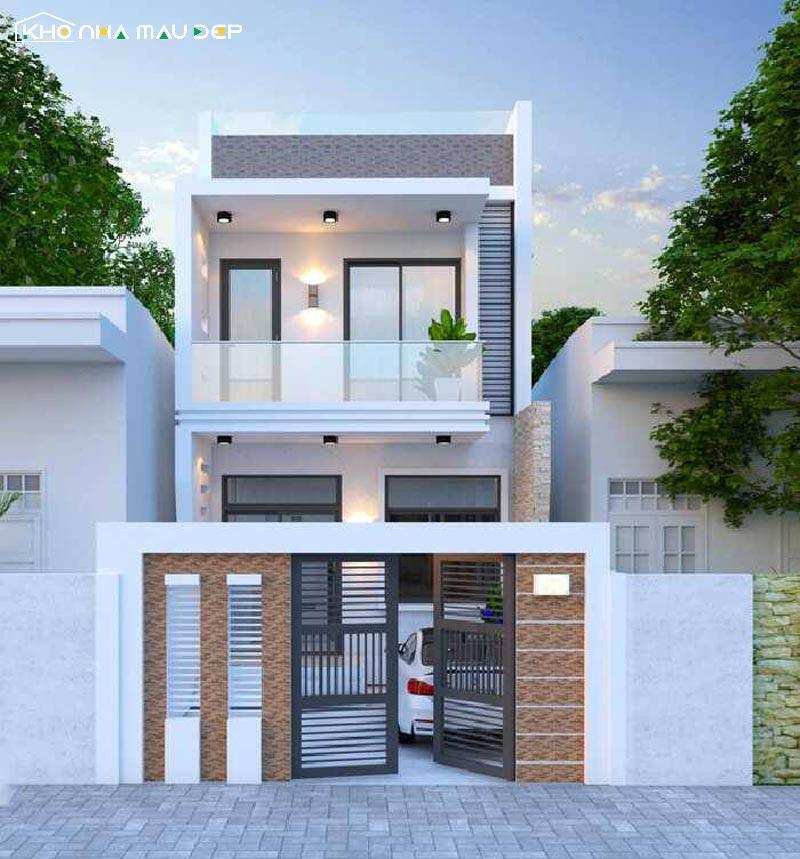 Mẫu nhà 2 tầng đơn giản sử dụng gam màu trung tính
