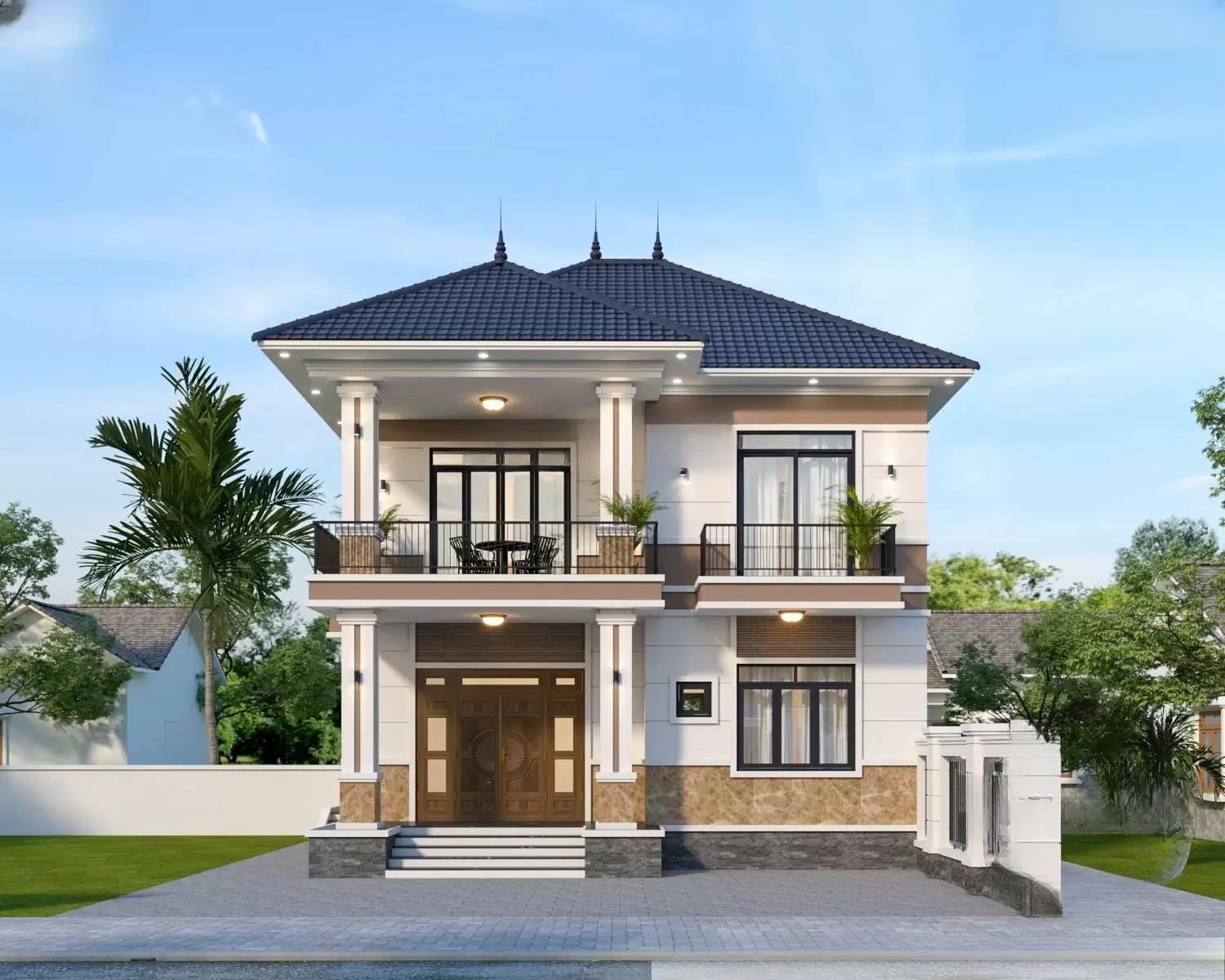 Mẫu thiết kế nhà 2 tầng nông thôn 500 triệu mái nhật (nguồn: sưu tầm)