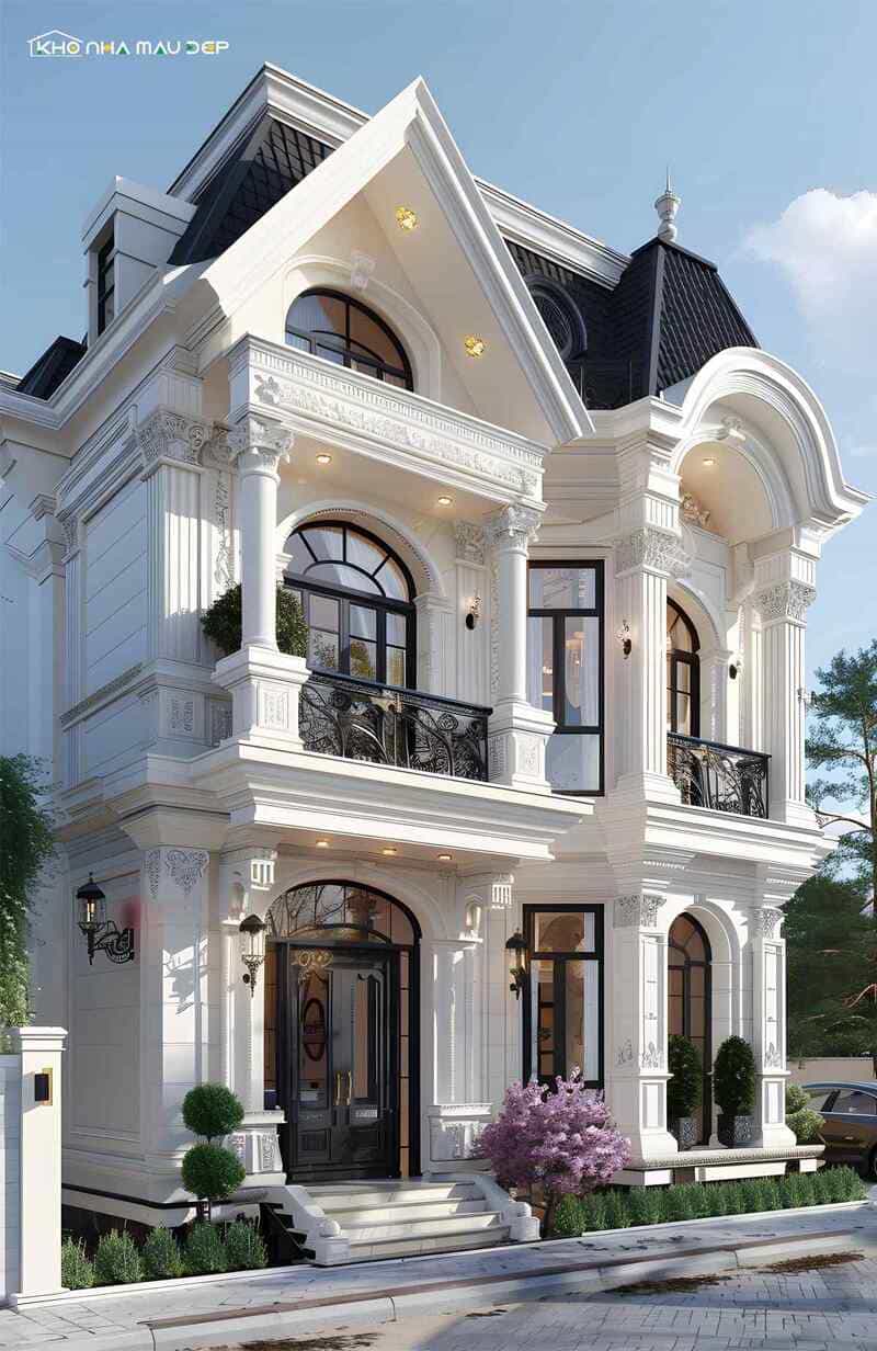 Mẫu thiết kế nhà hình vuông 2 tầng 100m2 tân cổ điển sang trọng
